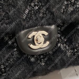 CHANEL CLASSIC PEARL EMBELLISHED HANDBAG BLACK A01112 - Image 8