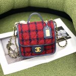 CHANEL MINI FLAP BAG WITH TOP HANDLE RED, NAVY BLUE & MULTICOLOR AS3653
