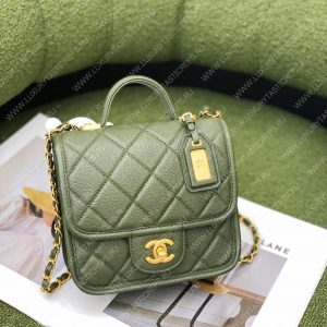 CHANEL MINI FLAP BAG WITH TOP HANDLE GREEN AS3653 - Image 3