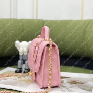CHANEL MINI FLAP BAG WITH TOP HANDLE PINK AS3653 - Image 4
