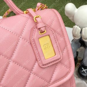 CHANEL MINI FLAP BAG WITH TOP HANDLE PINK AS3653 - Image 8