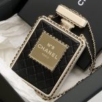 CHANEL EVENING CLUTCH PERFUME BOTTLE BAG METAL BLACK AS3246
