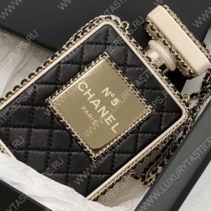 CHANEL EVENING CLUTCH PERFUME BOTTLE BAG METAL BLACK AS3246 - Image 3