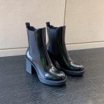 PRADA HEELED BRUSHED LEATHER BOOTIES BLACK 1U993M