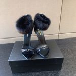 YVES SAINT LAURENT FAUX FUR-CUFF SANDALS BLACK BGS21
