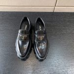 PRADA BRUSHED LEATHER MONOLITH LOAFERS BLACK 1D649M