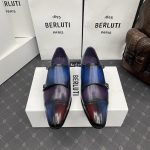 BERLUTI GALET SCRITTO DOUBLE MONK SHOE BLUE AND BURGUNDY S6025-V2