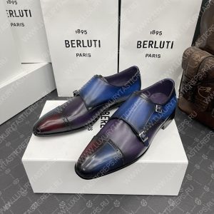BERLUTI GALET SCRITTO DOUBLE MONK SHOE BLUE AND BURGUNDY S6025-V2 - Image 3
