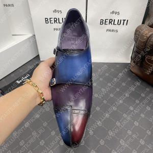 BERLUTI GALET SCRITTO DOUBLE MONK SHOE BLUE AND BURGUNDY S6025-V2 - Image 5