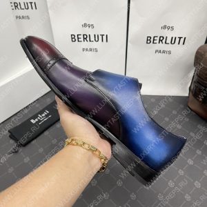 BERLUTI GALET SCRITTO DOUBLE MONK SHOE BLUE AND BURGUNDY S6025-V2 - Image 6