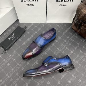 BERLUTI GALET SCRITTO DOUBLE MONK SHOE BLUE AND BURGUNDY S6025-V2 - Image 7