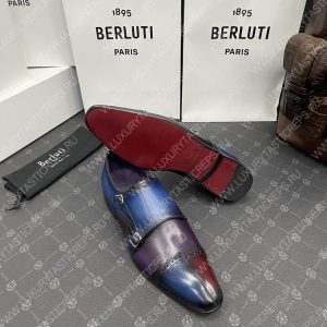 BERLUTI GALET SCRITTO DOUBLE MONK SHOE BLUE AND BURGUNDY S6025-V2 - Image 8