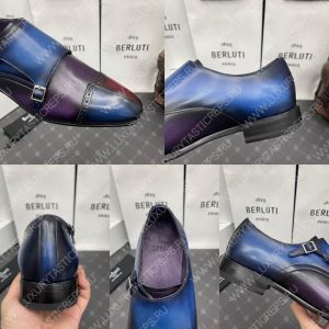 BERLUTI GALET SCRITTO DOUBLE MONK SHOE BLUE AND BURGUNDY S6025-V2 - Image 9