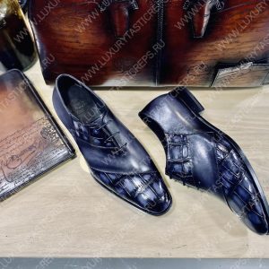 BERLUTI ALESSANDRO DEMESURE CROC LEATHER OXFORD SHOE BLACK S5532-V1 - Image 3