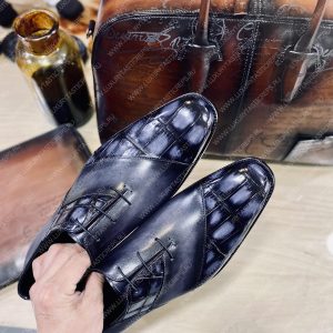 BERLUTI ALESSANDRO DEMESURE CROC LEATHER OXFORD SHOE BLACK S5532-V1 - Image 5