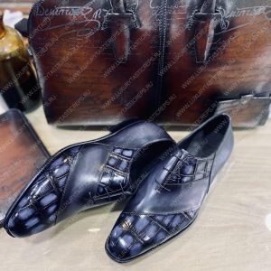 BERLUTI ALESSANDRO DEMESURE CROC LEATHER OXFORD SHOE BLACK S5532-V1 - Image 8