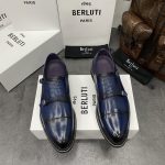 BERLUTI ALESSIO PADOVA SCRITTO LEATHER DOUBLE MONK SHOE BLUE S5527