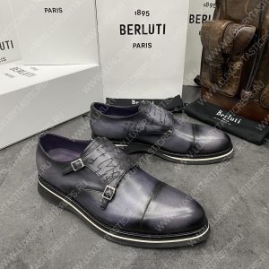 BERLUTI ALESSIO PADOVA SCRITTO LEATHER DOUBLE MONK SHOE GREY S5527 - Image 3