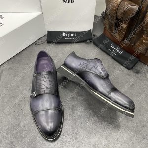 BERLUTI ALESSIO PADOVA SCRITTO LEATHER DOUBLE MONK SHOE GREY S5527 - Image 4