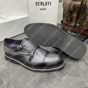 BERLUTI ALESSIO PADOVA SCRITTO LEATHER DOUBLE MONK SHOE GREY S5527 - Image 5