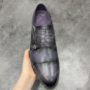 BERLUTI ALESSIO PADOVA SCRITTO LEATHER DOUBLE MONK SHOE GREY S5527 - Image 7