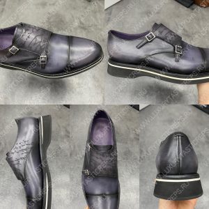 BERLUTI ALESSIO PADOVA SCRITTO LEATHER DOUBLE MONK SHOE GREY S5527 - Image 9