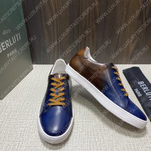 BERLUTI PLAYTIME SCRITTO SNEAKER INTENSE COCOA AND BLUE S5330-V2 - Image 4