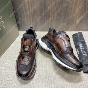 BERLUTI PLAYOFF SCRITTO LEATHER SNEAKER DARK BROWN S5867-V2 - Image 4