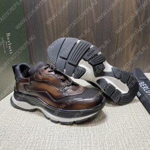 BERLUTI PLAYOFF SCRITTO LEATHER SNEAKER DARK BROWN S5867-V2 - Image 5