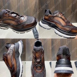 BERLUTI PLAYOFF SCRITTO LEATHER SNEAKER DARK BROWN S5867-V2 - Image 9
