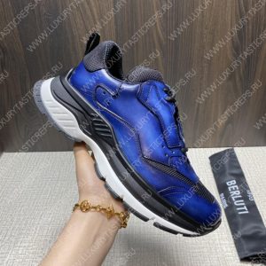 BERLUTI PLAYOFF SCRITTO LEATHER SNEAKER BLUE S5867-V2 - Image 6