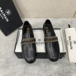 BALMAIN SMOOTH LEATHER LOAFERS BLACK BM1UO630