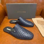 BOTTEGA VENETA OPEN-BACK INTRECCIATO SLIPPERS DARK BLUE 730275V