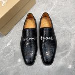 CHRISTIAN LOUBOUTIN CROCODILE SKIN STYLE EQUISWING LOAFER BLACK 3211059B652