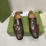 GUCCI SIGNORA DOUBLE CROC MONK STRAP SHOES BROWN M60171