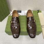 GUCCI SIGNORA MONK CROC STRAP SHOES BROWN M60173