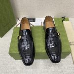 GUCCI SIGNORA MONK CROC STRAP SHOES BLACK M60173
