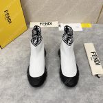 FENDI MEN'S WHITE HIGH TOP SOCK SNEAKERS SHOES WITH ZUCCHINO FF LOGO WHITE 409658