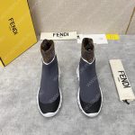 FENDI MEN'S HIGH TOP SOCK SNEAKERS SHOES WITH ZUCCHINO FF LOGO GREY 401421