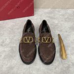 VALENTINO V LOGO BRASS FINISH LOAFERS BROWN 3Y2S0G1