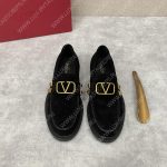 VALENTINO V LOGO BRASS FINISH LOAFERS BLACK 3Y2S0G0