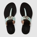 GUCCI LEATHER THONG SANDAL WITH DOUBLE G TURQUOISE 497444