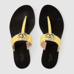 GUCCI LEATHER THONG SANDAL WITH DOUBLE G YELLOW 497444