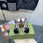 GUCCI SUPREME PLATFORM SANDALS BLACK ‎730022