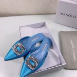 MANOLO BLAHNIK BUCKLE FLAT MULE LIGHT BLUE 9XX-0732-0054
