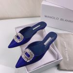 MANOLO BLAHNIK BUCKLE FLAT MULE DARK BLUE 9XX-0732-0054