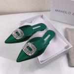 MANOLO BLAHNIK BUCKLE FLAT MULE DARK GREEN 9XX-0732-0054