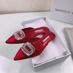 MANOLO BLAHNIK BUCKLE FLAT MULE RED 9XX-0732-0054