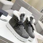 PRADA GABARDINE LACE-UP BOOTIES GREY 1T492M