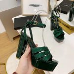 YVES SAINT LAURENT TRIBUTE PLATFORM SANDALS EMERALD GREEN 315487AAA